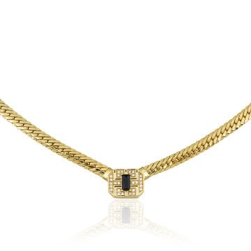 Baget Siyah Taşlı Balıksırtı Kolye