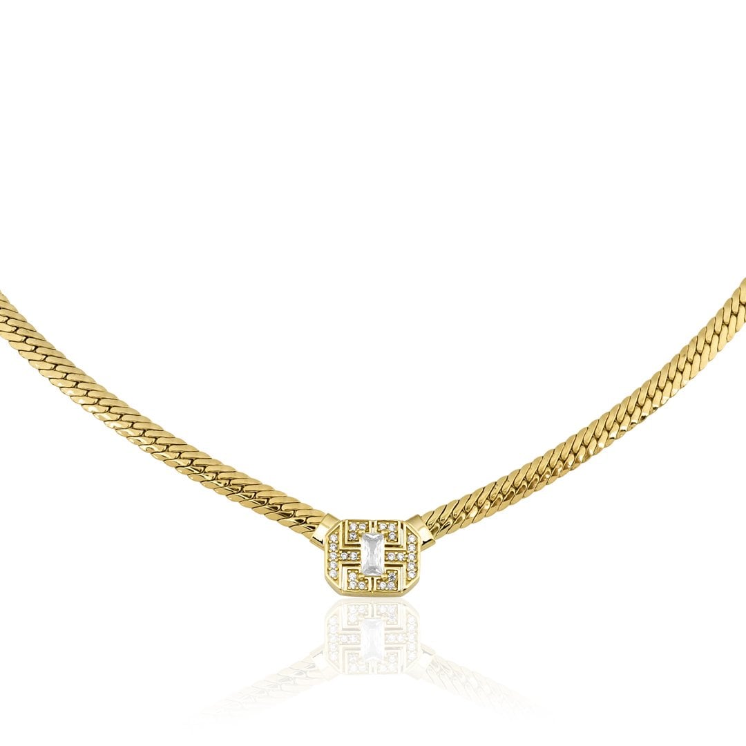 Baget Beyaz Taşlı Balıksırtı Kolye